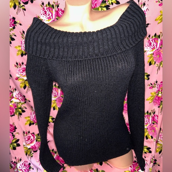 Hollister cowl neck turtleneck off the shoulder black knit sweater blouse tunic - Picture 4 of 6
